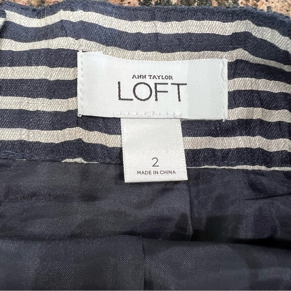 Loft Navy & Cream Striped Linen Blend Pencil Skirt Size 2 - Picture 3 of 8